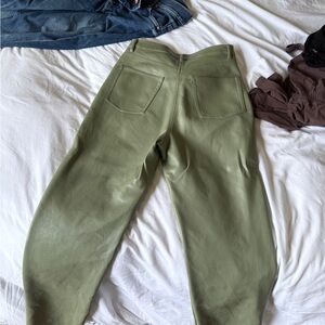 Aritzia Wilfred Melina Sage Green Leather Pants